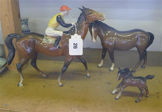 Beswick horse and jockey and 2 other Beswick horses